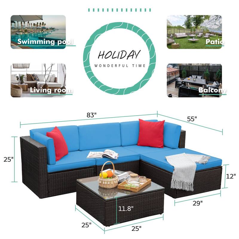 Homall 5 Pieces Patio Furniture Sets Outdoor Sectional Sofa Manual Weaving Rattan