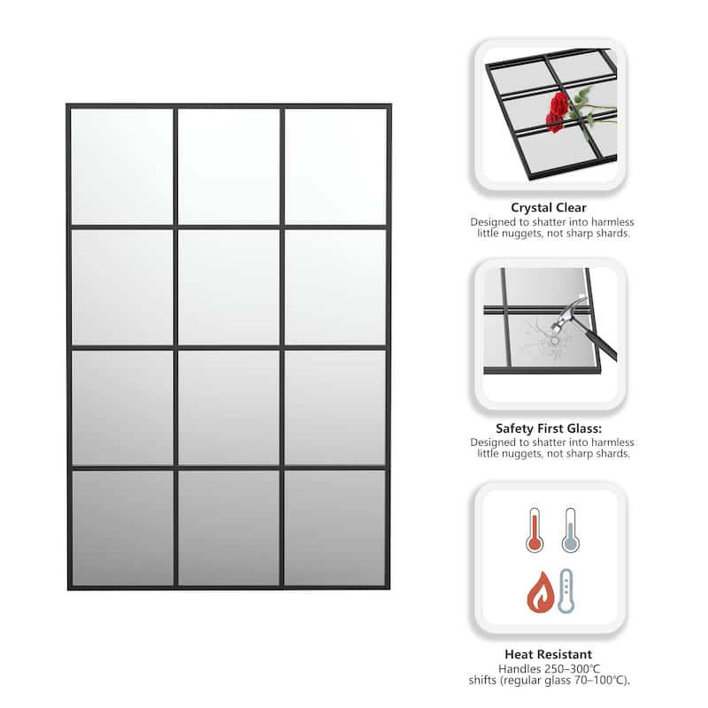 Black Window Pane Wall Mirror Rectangular Accent Mirror - 47.25"×31.5"