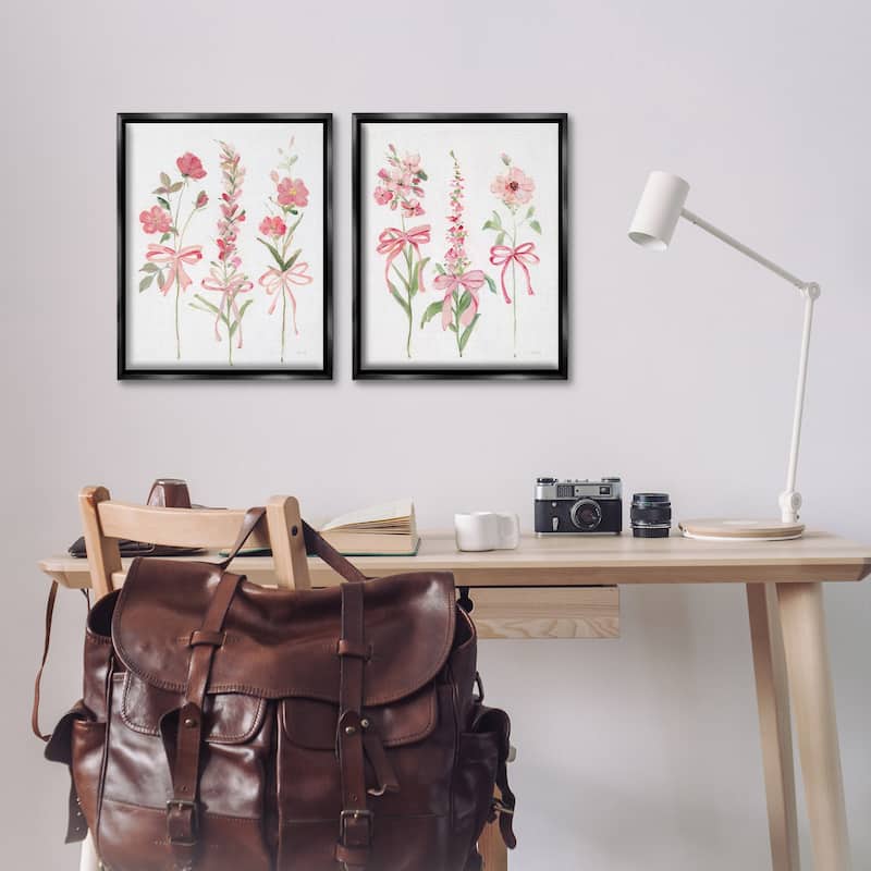 Stupell Soft Fresh Pastel Sprigs Framed Floater Canvas Wall Art Design By Sally Swatland (Set of 2)
