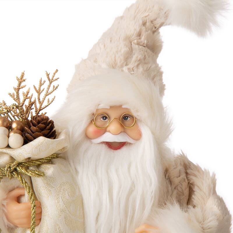 Glitzhome Christmas Imitative Fur Woodland Santa Figurine
