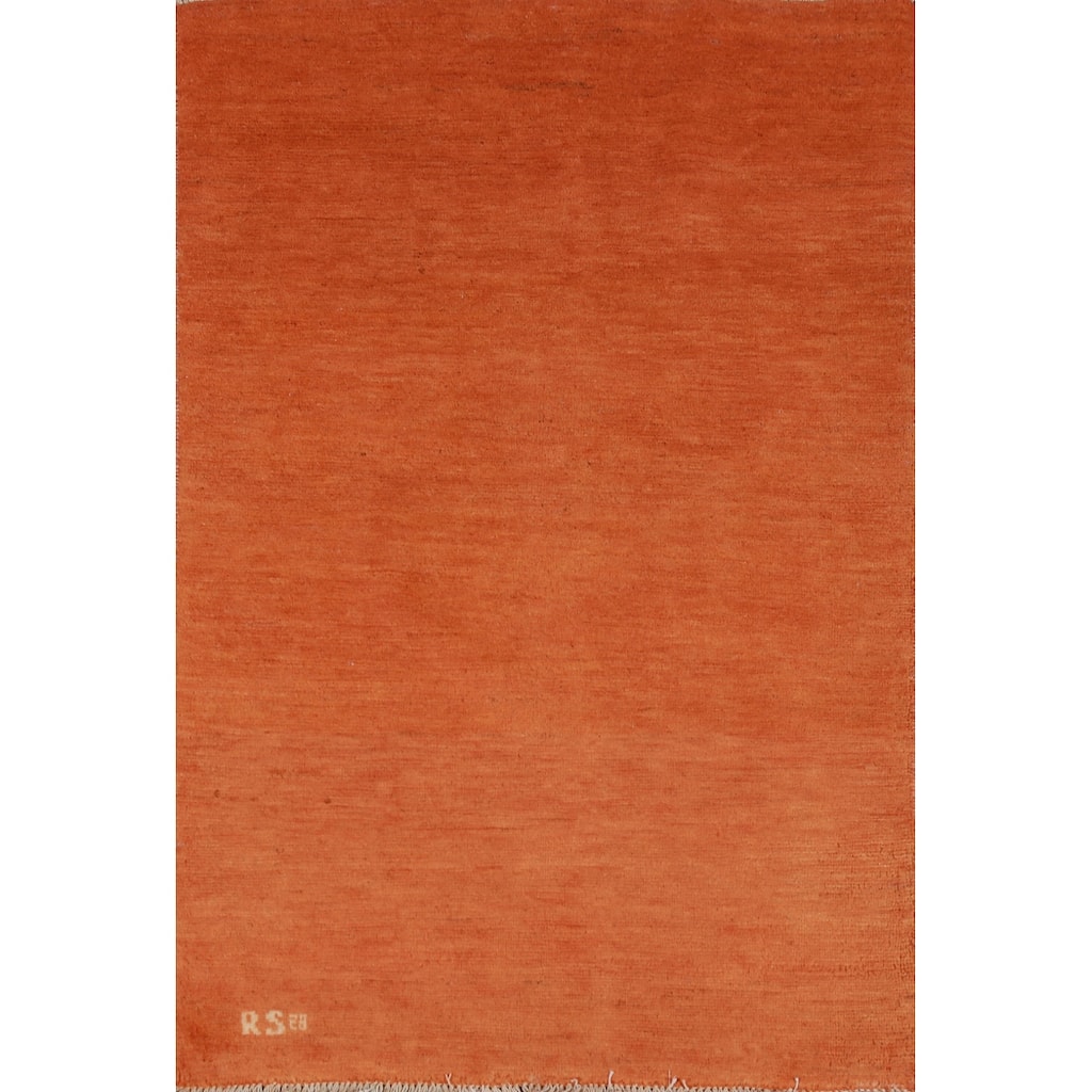 Orange Modern Gabbeh Oriental Rug Hand-Knotted Wool Carpet - 3'1" x 4'10"