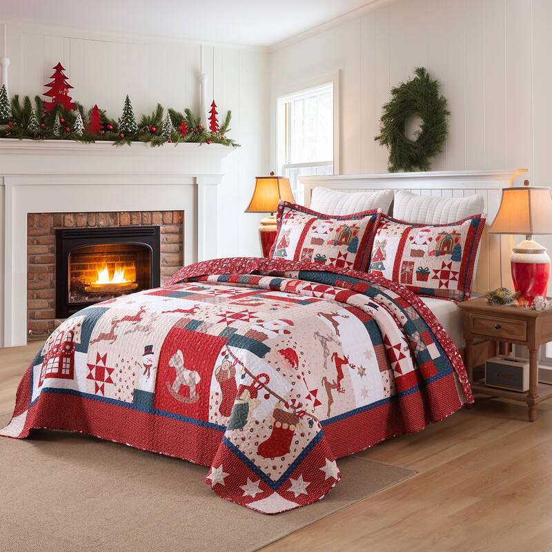 3 Pcs Vintage Christmas Patchwork Quilt Set