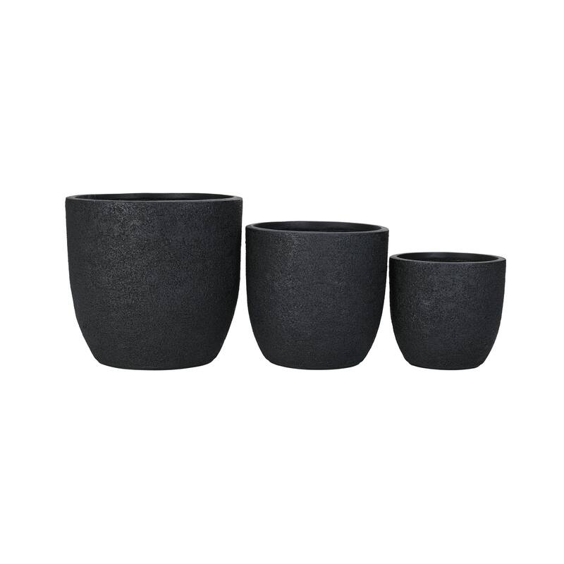 Lightweight Matte Textured MGO Flower Pot Set of 3,Round Concrete Stackable Planter with Drainage Holes and Rubber Plug