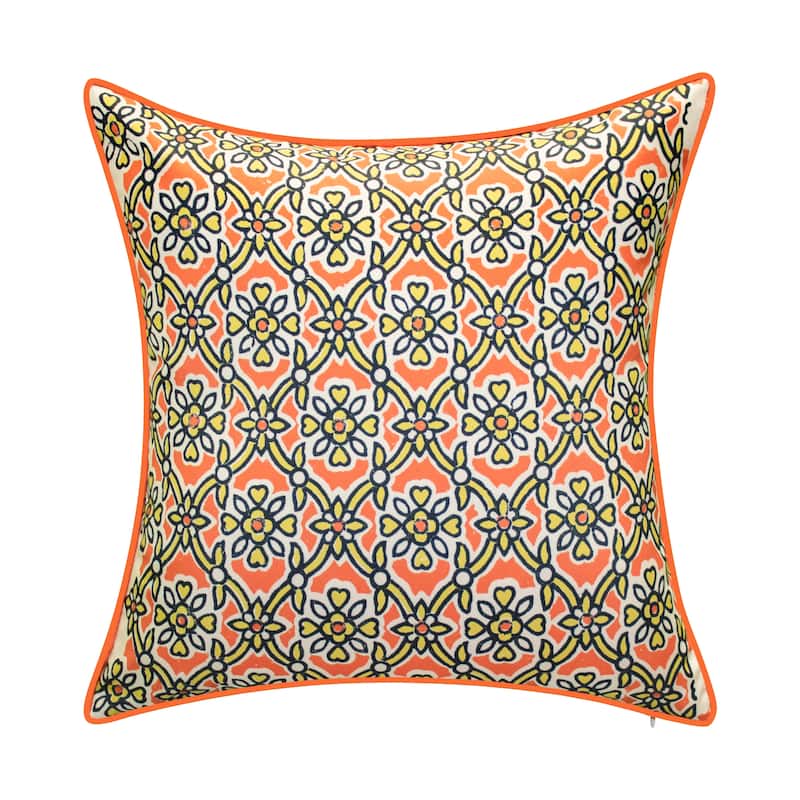Take It Outside® Indoor/Outdoor Reversible Antique Tile Print Decorative Throw Pillow 18x18, Leaf Multi