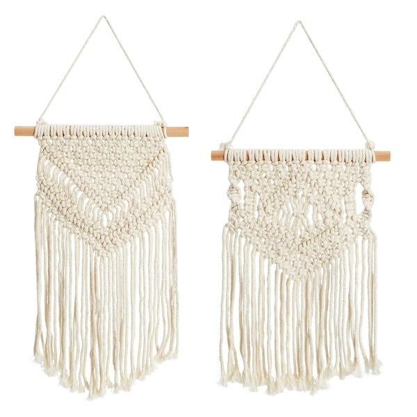 slide 2 of 8, 2 Pack Boho Themed Woven Macrame Wall Art, Handing Décor for Home or Nursery, 15 x 10 in