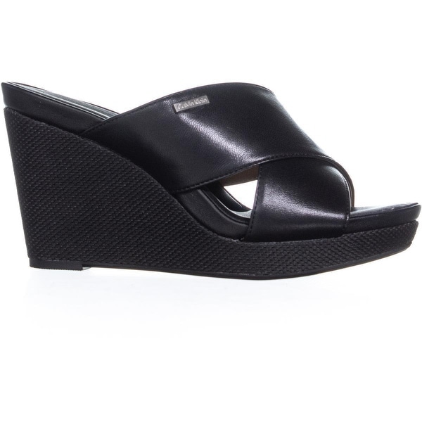 calvin klein jacolyn leather wedge sandals