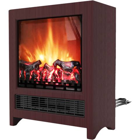 Hanover Fireside 19-In. Freestanding 4606 BTU Electric Fireplace with Wood Log Display, Mahogany - 19 Inch