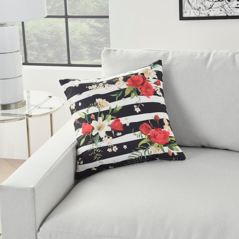 Mina Victory Outdoor Pillows Floral Stripe Multicolor Throw Pillow