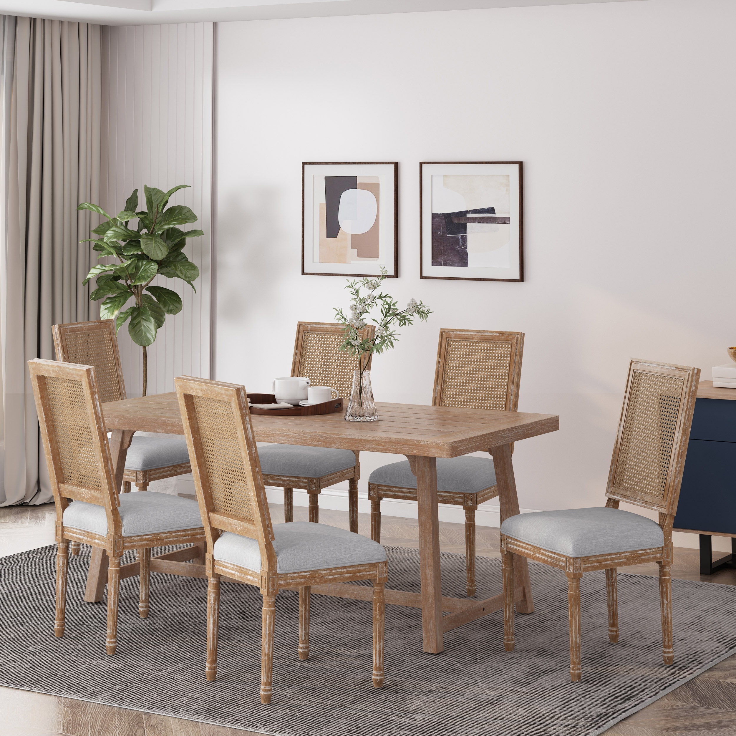 Regina French Country Wood and Cane Upholstered Dining Chair Set