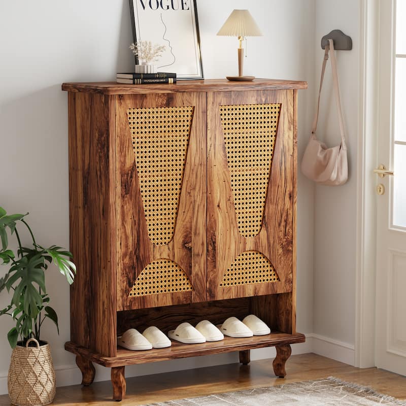 25-Pair Rattan Shoe Cabinet, Shoe Rack Organizer Cabinet - 30" wide