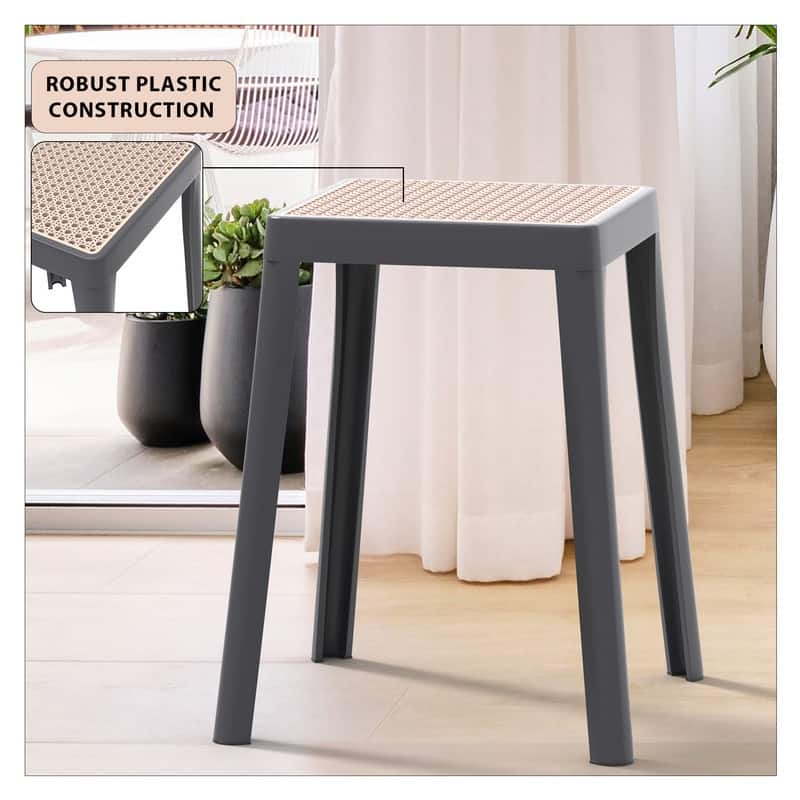 Tresse Modern Stackable Dining Stool with Wicker Seat for Dining Room, Garden, Patio, Indoor or Outdoor - No Assembly Required