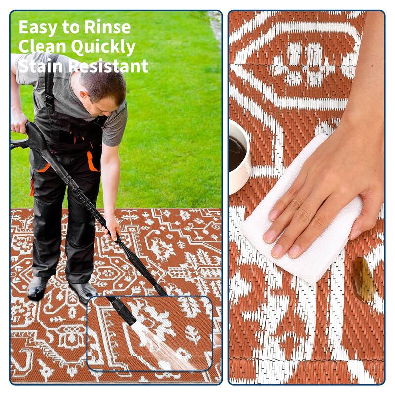 Outdoor Rug Reversible Plastic Straw Rug Outside Outdoor Waterproof Area Rug for Patio Deck Balcony Backyard Beach