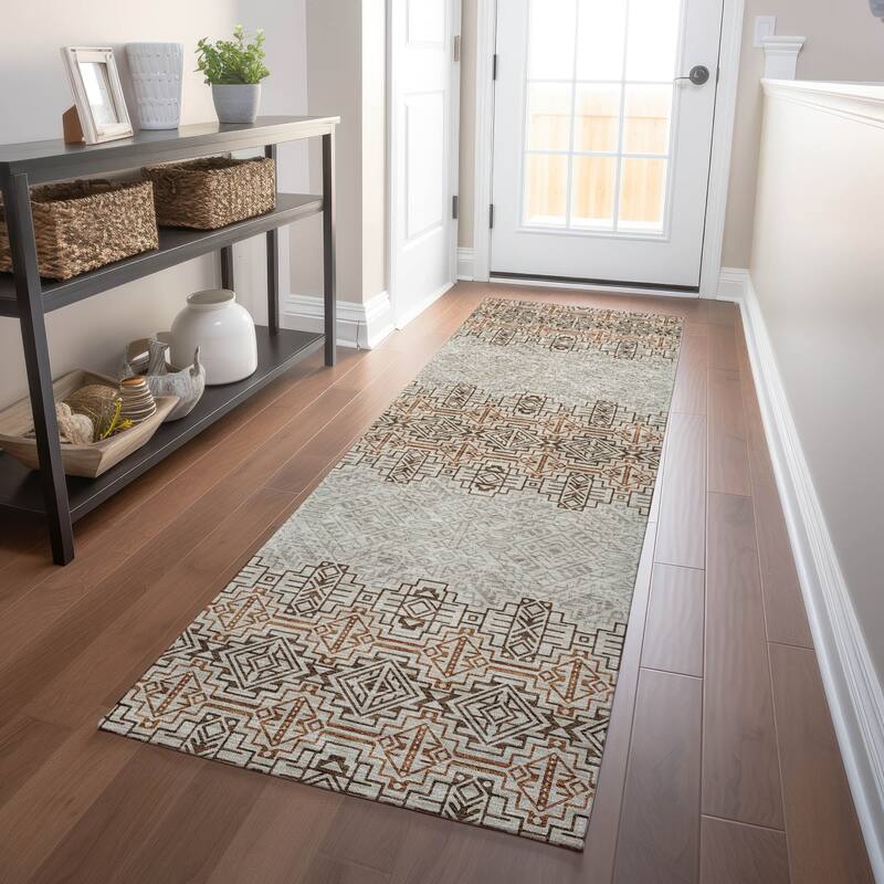 Machine Washable Indoor/ Outdoor Moroccan Boho Chantille Rug