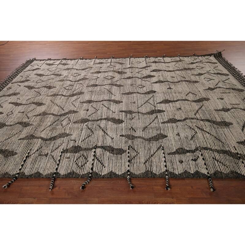 All-Over Abstract Moroccan Area Rug Handmade Modern Wool Carpet - 7'10"x 11'10"