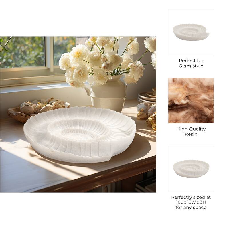 Resin Seashell Texture Decorative Bowl - White, 17 in. - 16" x 16" x 3"