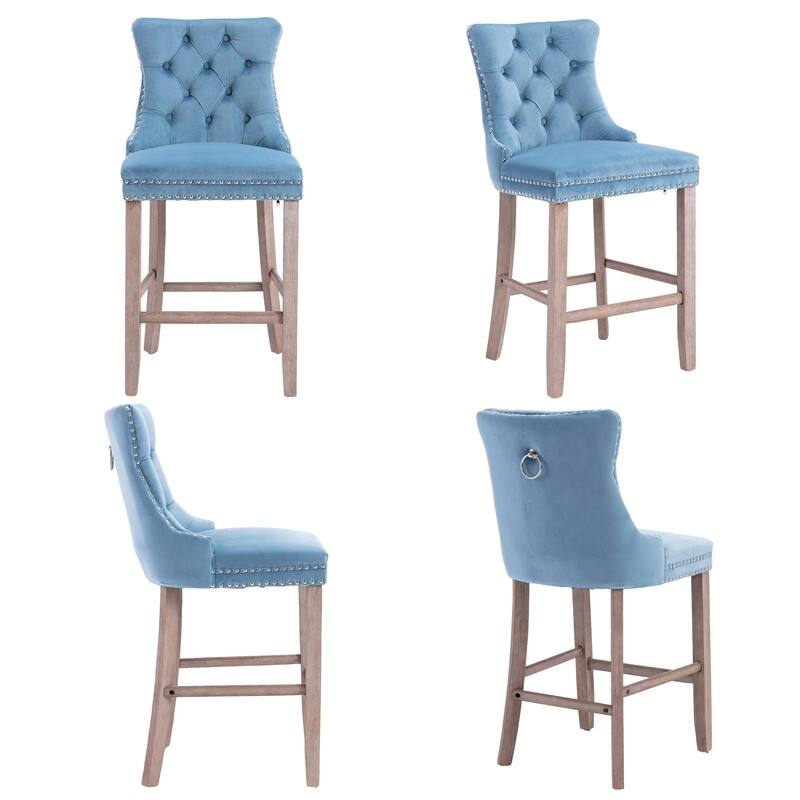 Contemporary Velvet Upholstered Counter Bar Stools Set of 6