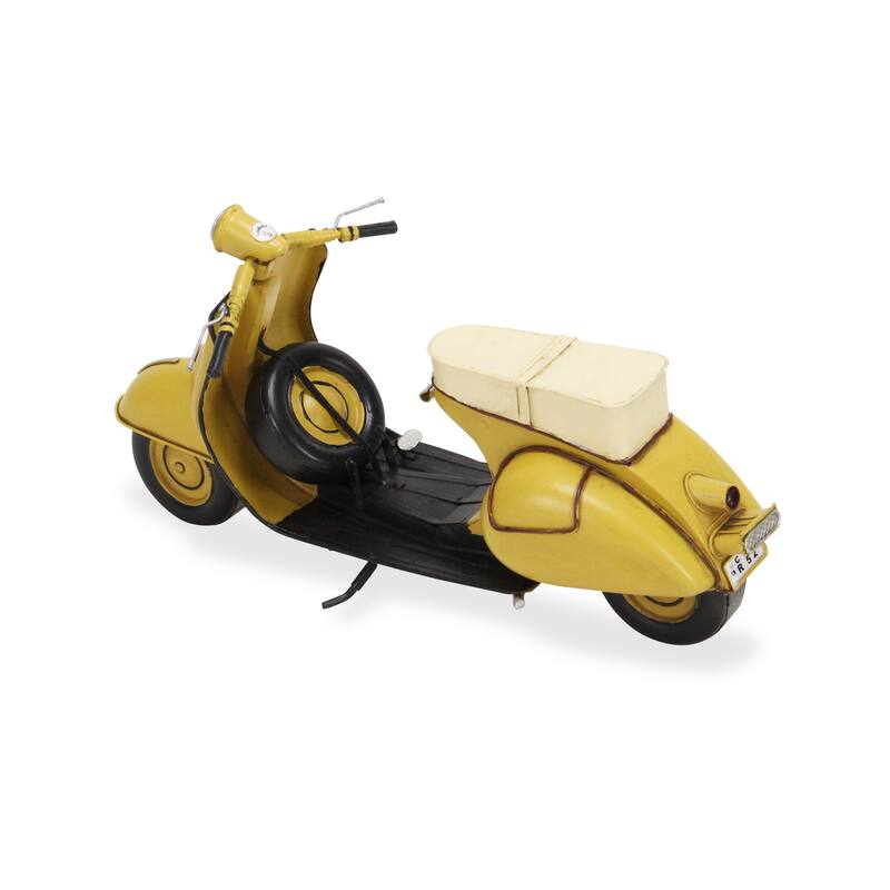 HomeRoots 9" Yellow and Black Metal Hand Painted 1959 Yellow Scooter Model Motorcycle - 15.5' X '8.5' X '6.3