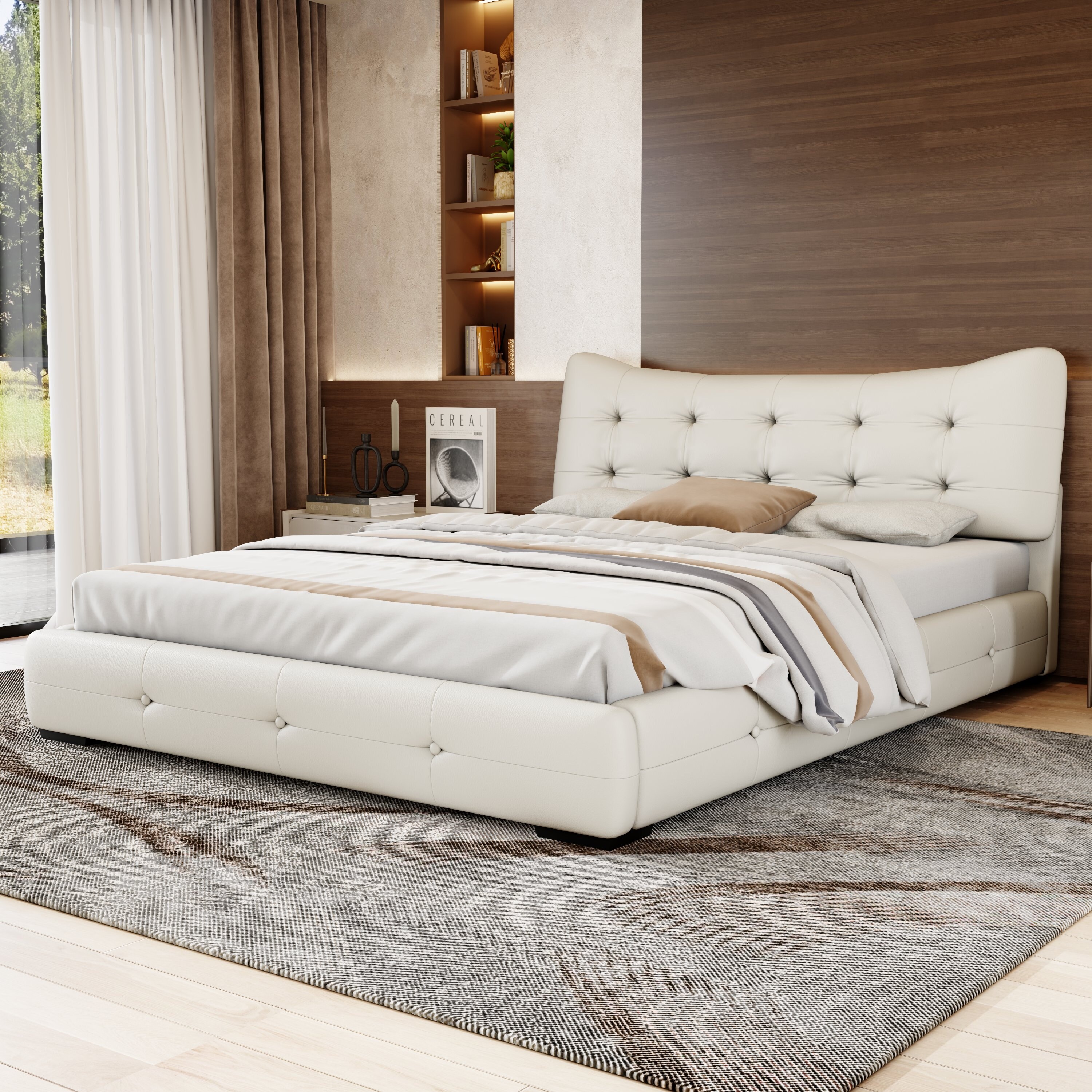 Cream leather bed frame discount