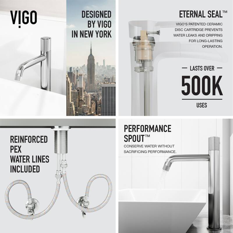 Vigo VGT2050 Vinca 18" Solid Surface Vessel Bathroom Sink with 1.2 GPM - Chrome