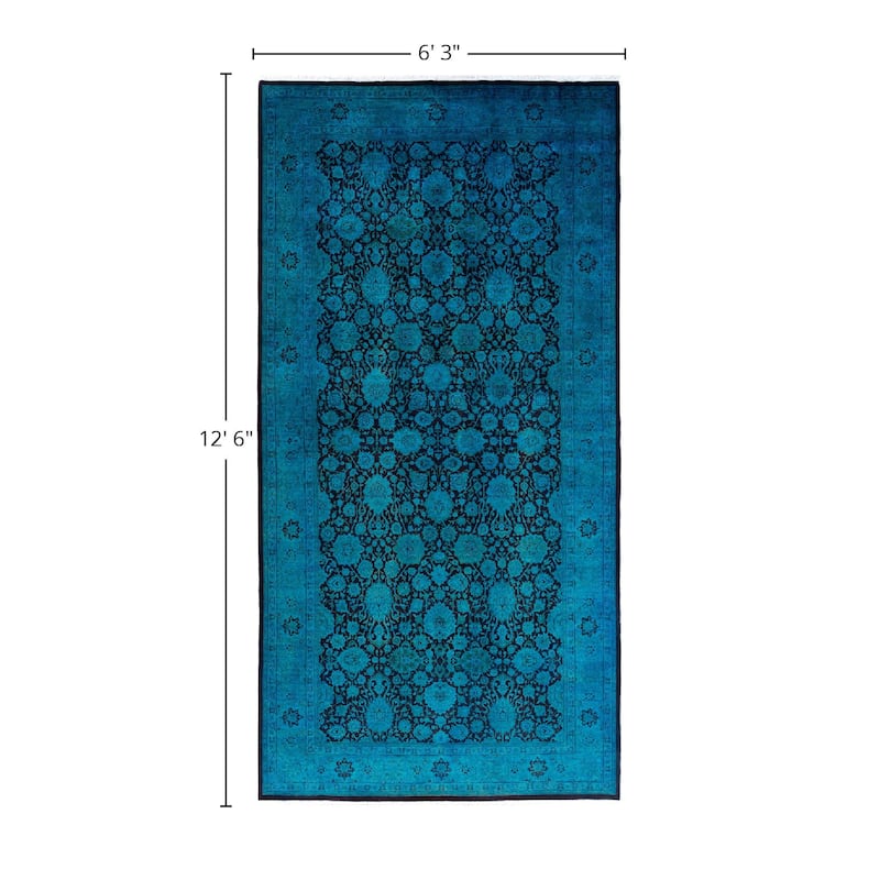 Fine Vibrance One-of-a-Kind Hand-Knotted Runner Rug - Blue, 6' 3" x 12' 6" - 6' 3" x 12' 6"