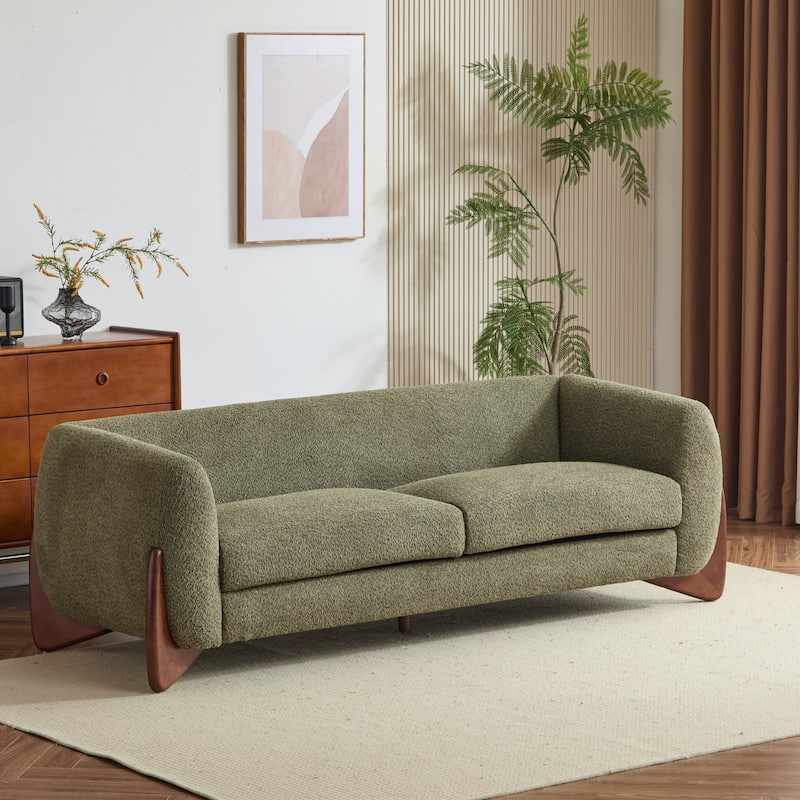 Alma Upholstered Boucle 3-Seat Sofa by Christopher Knight Home - Olive-green