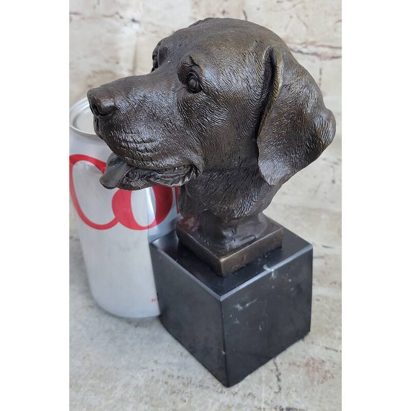 Signed Original Happy Labrador Puppy Dog Bust Marble Base Sculpture Statue Decor