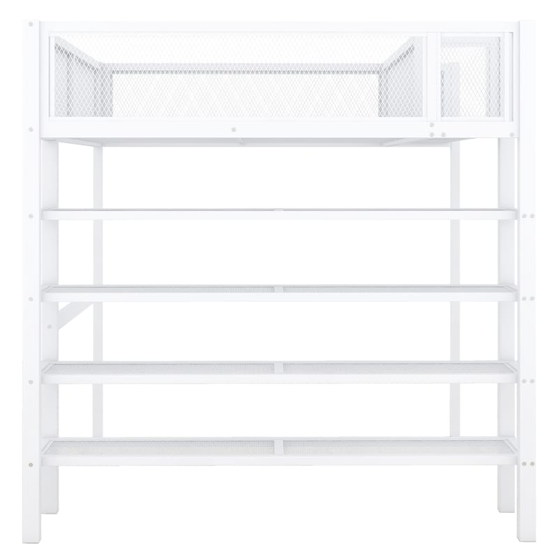 Metal Loft Bed with Shelves, Workstation, Guardrail