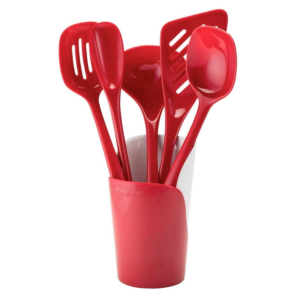 Hutzler 6-piece Melamine Cooking Utensils Set, Includes 5 Cooking Tools and a Storage Crock