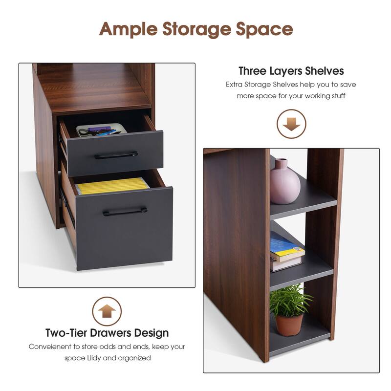 Ivinta Computer Desk with Drawers and Hutch, Modern Office Desk with File Cabinet, Small Desk for Bedroom
