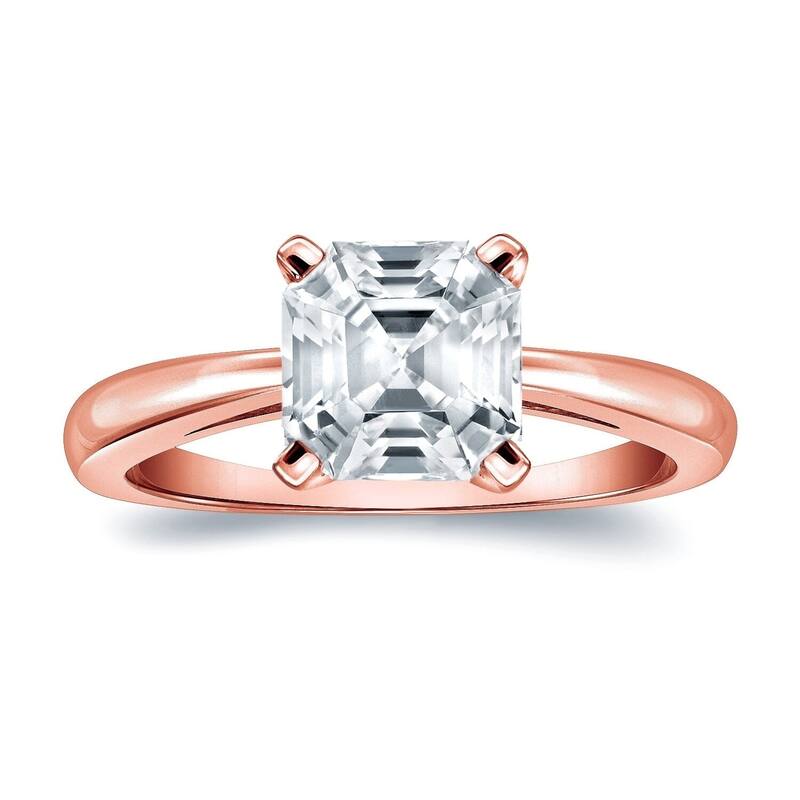 Auriya 14k Gold 1ctw Solitaire Asscher-cut Diamond Engagement Ring Certified