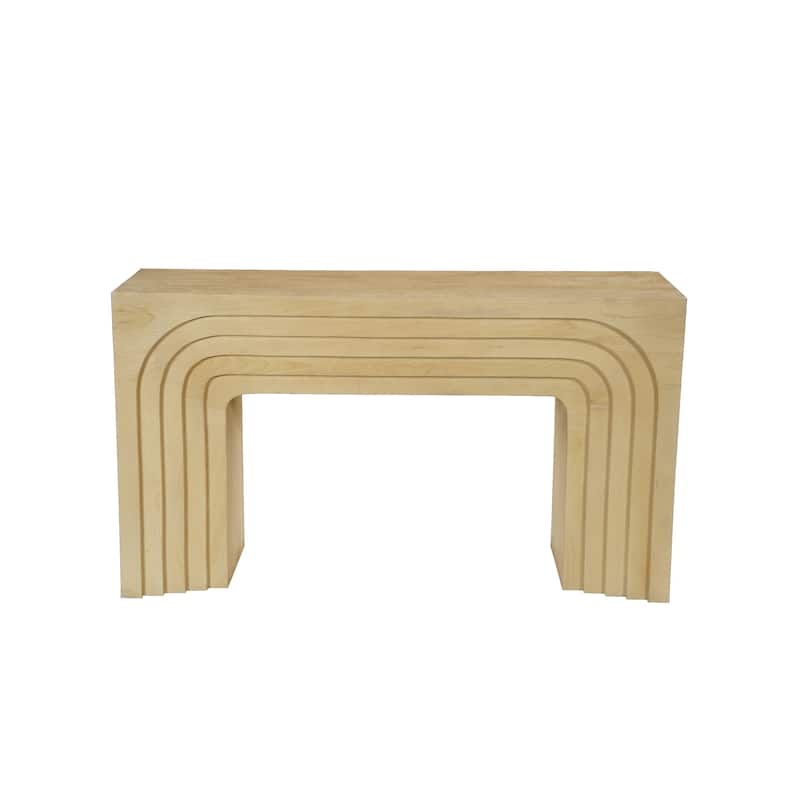 Kesna Console Sofa Table, 53 Inch Sculpted Arch, Light Beige Mango Wood