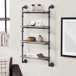 Mankato Oak and Sandy Black Rectangle 4-tier Wall Shelf