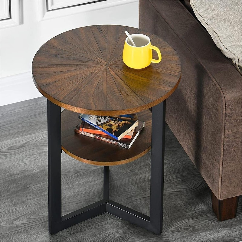 Round Coffee Table with Solid Wood Storage Circle Center Table - End Table - Brown