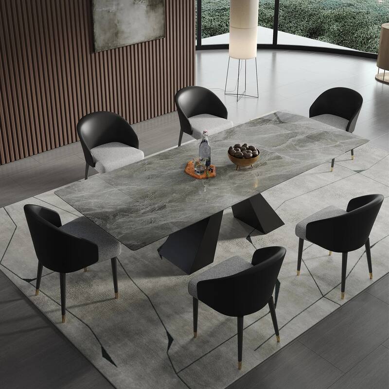 110.23'' Extendable Rectangular Sintered Stone Dining Table For 8 People