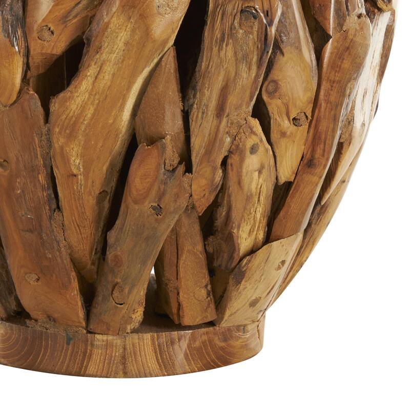 Teak Wood Handmade Live Edge Tree Branch Pot Decorative Vase - Brown - Roche River Decor