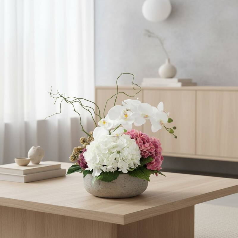 Modern Centerpiece with Orchids and Hydrangeas - 15