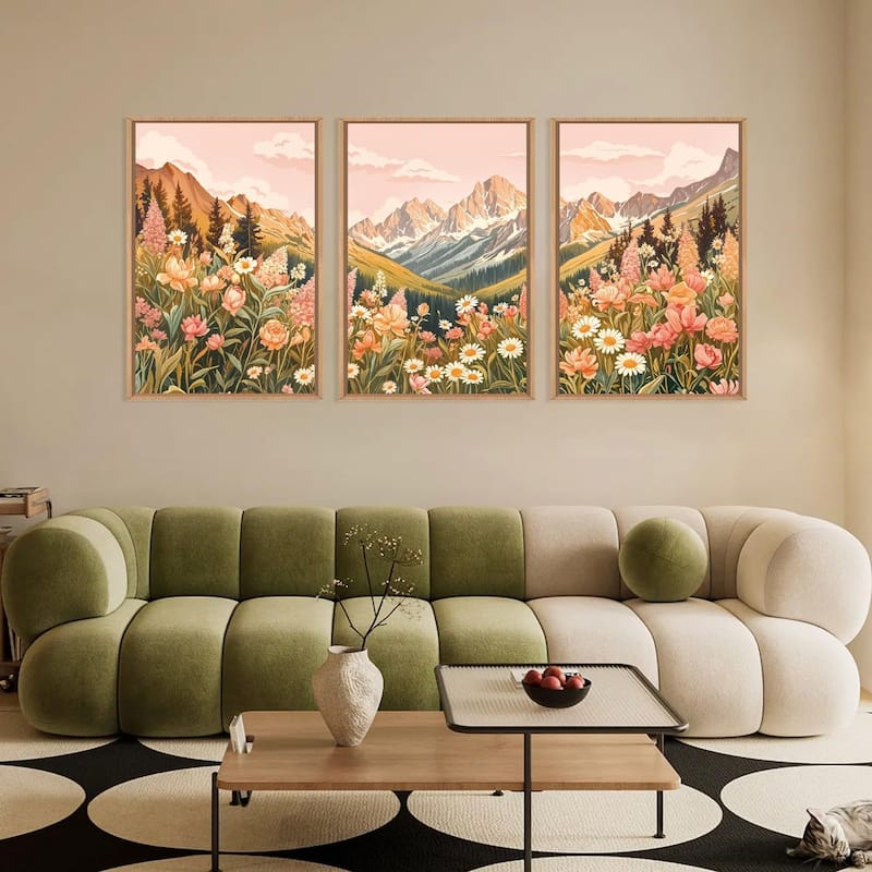 Pink Flower Wall Decor, Nature Wildflower Wall Painting