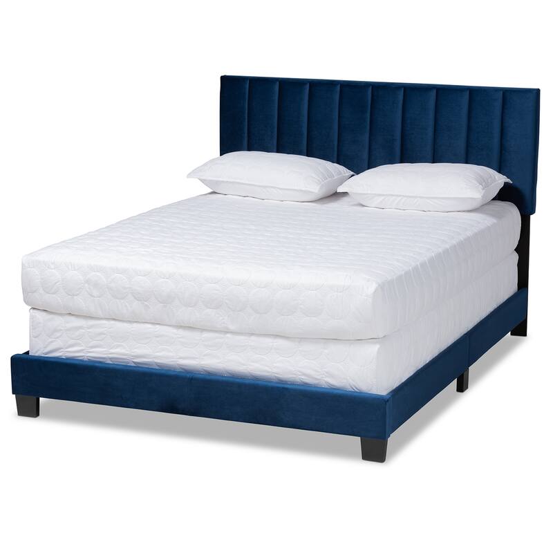 Silver Orchid Sten Glam and Luxe Upholstered Panel Bed with Headboard - Queen - Blue