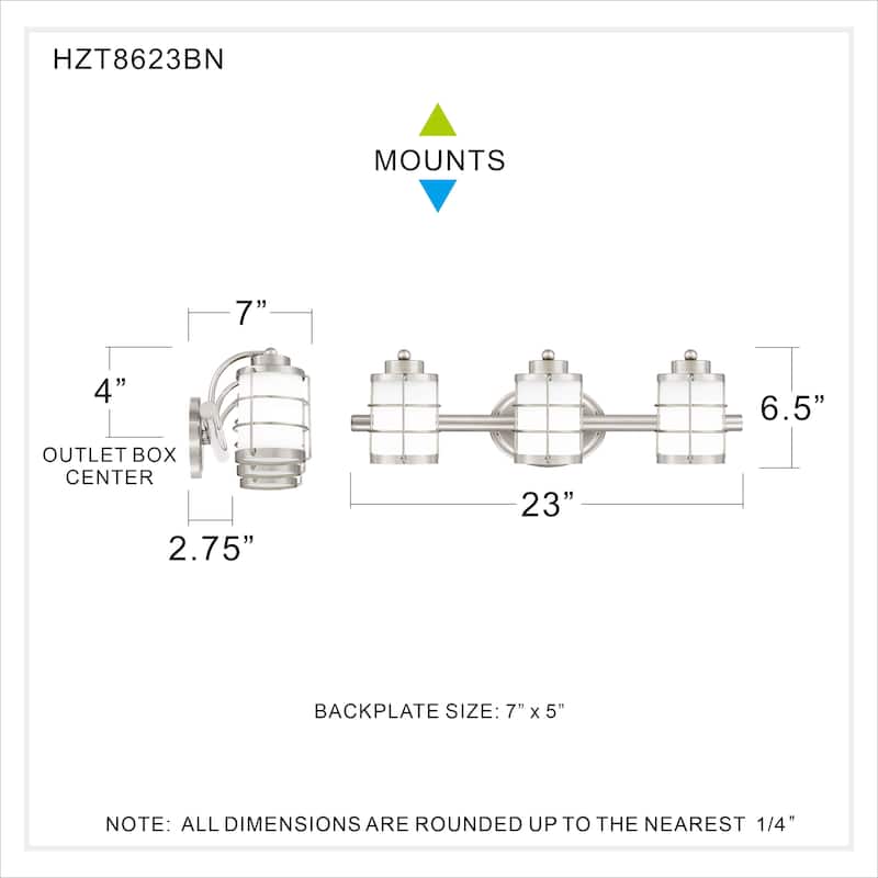 Hazlett 3-Light Brushed Nickel Vanity Light