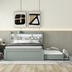 preview thumbnail 2 of 10, Full XL Gray Wood Storage Platform Bedframe with LED Headboard, Twin Size Trundle & Charging Station, No Spring Box Needed