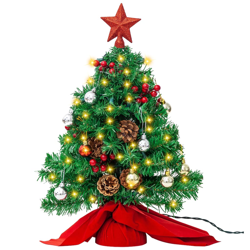 Joyfy 23 Inch Artificial Mini Xmas Pine Tree with LED String Lights and Ornaments