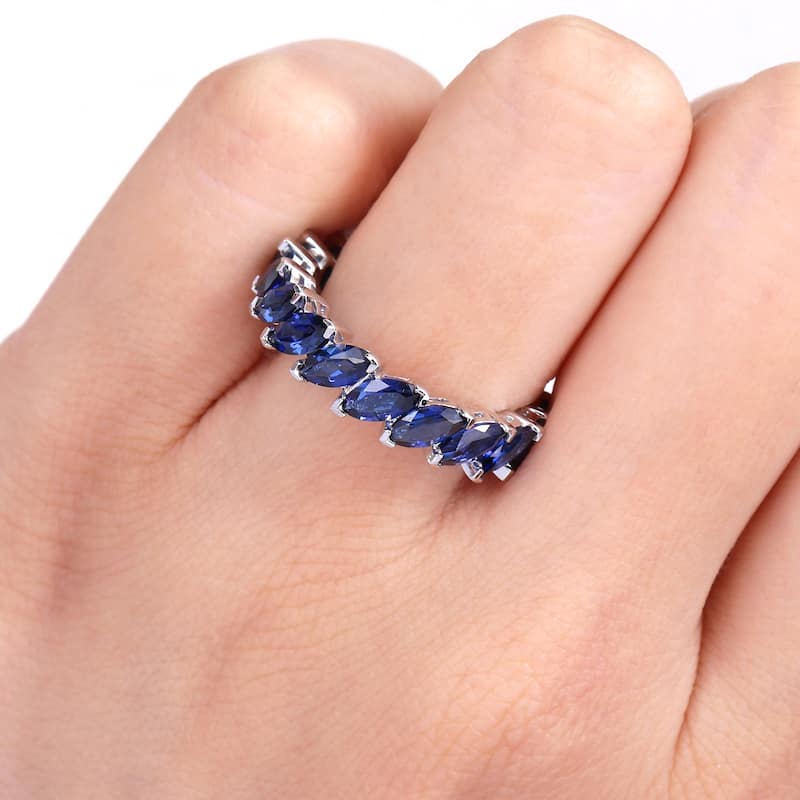 Miadora Marquise-cut Created Blue Sapphire Full-Eternity Band in 14k White Gold
