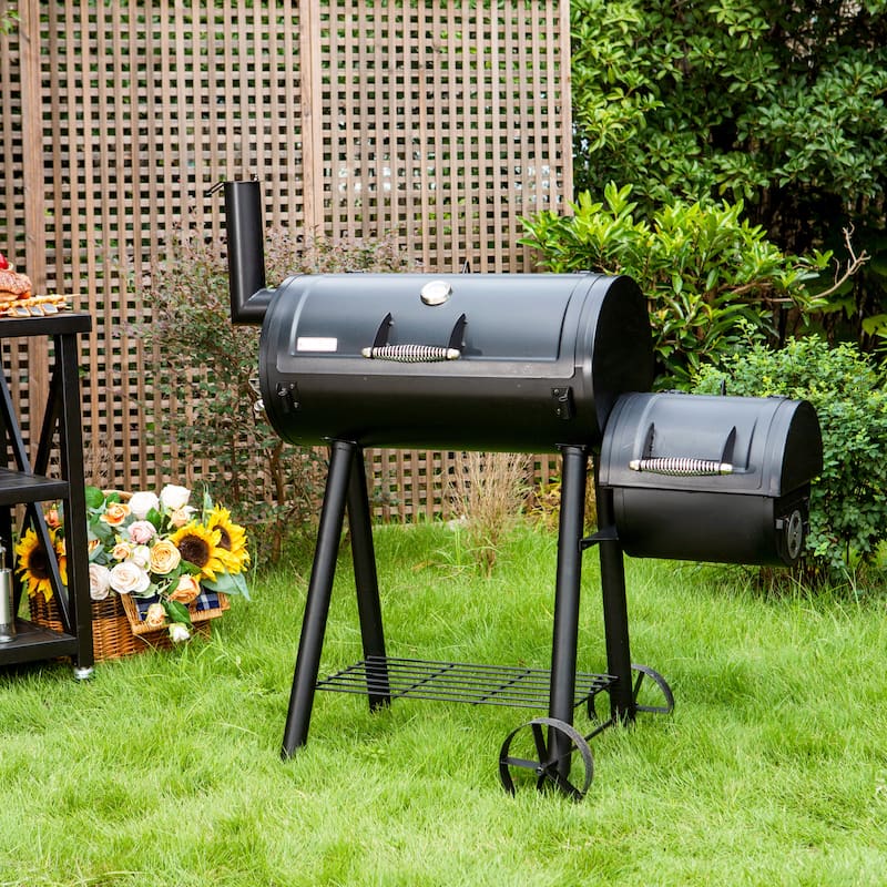 Charcoal Grill with Offset Smoker, All Metal Steel Made Outdoor Smoker, Best Combo for Outdoor Garden Patio and Backyard Cooking - Stainless Steel