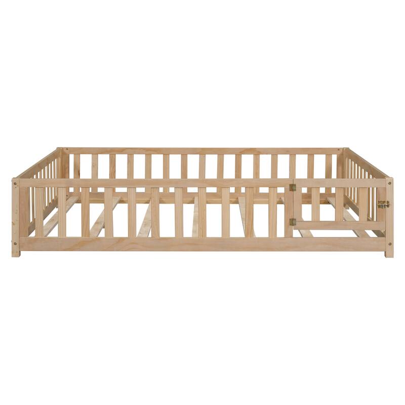 GDFStudio - Harper Full-Size Montessori Floor Bed with Storage Headboard and Blackboard