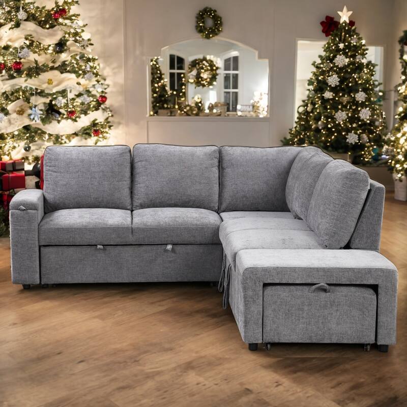 Modular L-Shaped Sectional Sofa, Pull out Sleeper Sofa Bed with Storage
