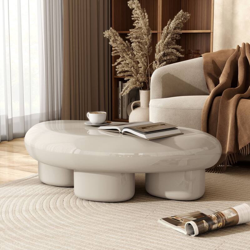 24/7 Shop At Home Modern 2-Piece Oval Glossy Low Profile Coffee Table Set