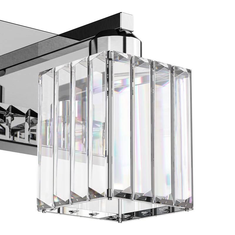 YANSUN 4-Light Vanity Light Fixture with Square Chrome Frame and Crystal Shades