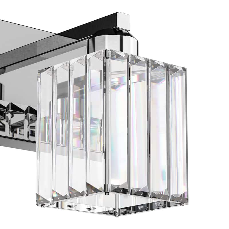 YANSUN 4-Light Vanity Light with Chrome Frame and Crystal Shades for Bathroom or Vanity