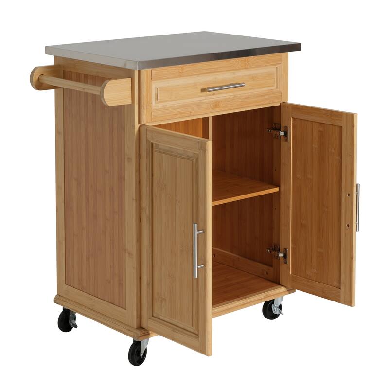 Christopher Knight Home - 29"W Bamboo Outdoor Kitchen Cart with Stainless Steel Top