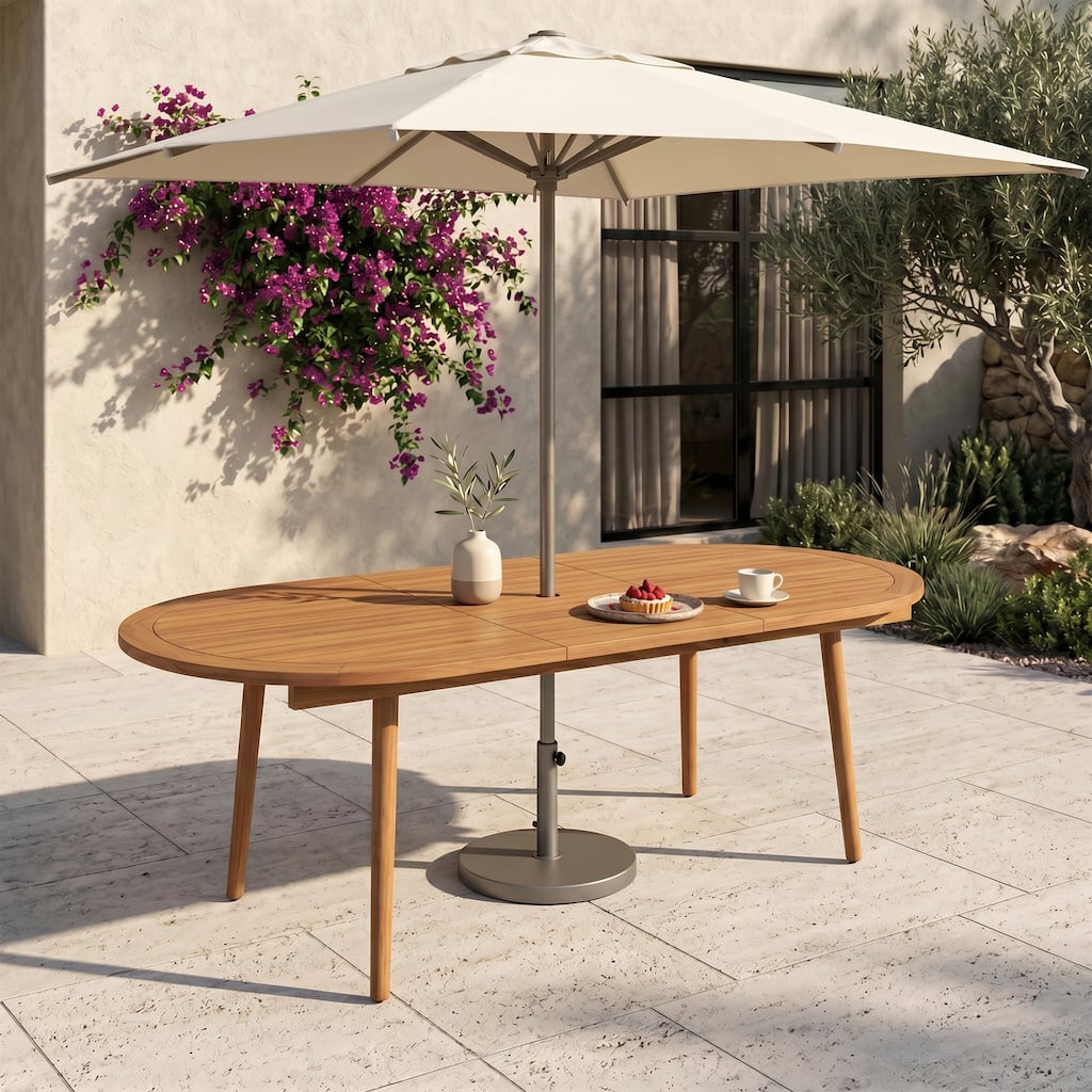 Outdoor Extendable Dining table Oval Acacia Wood Table with Umbrella Hole